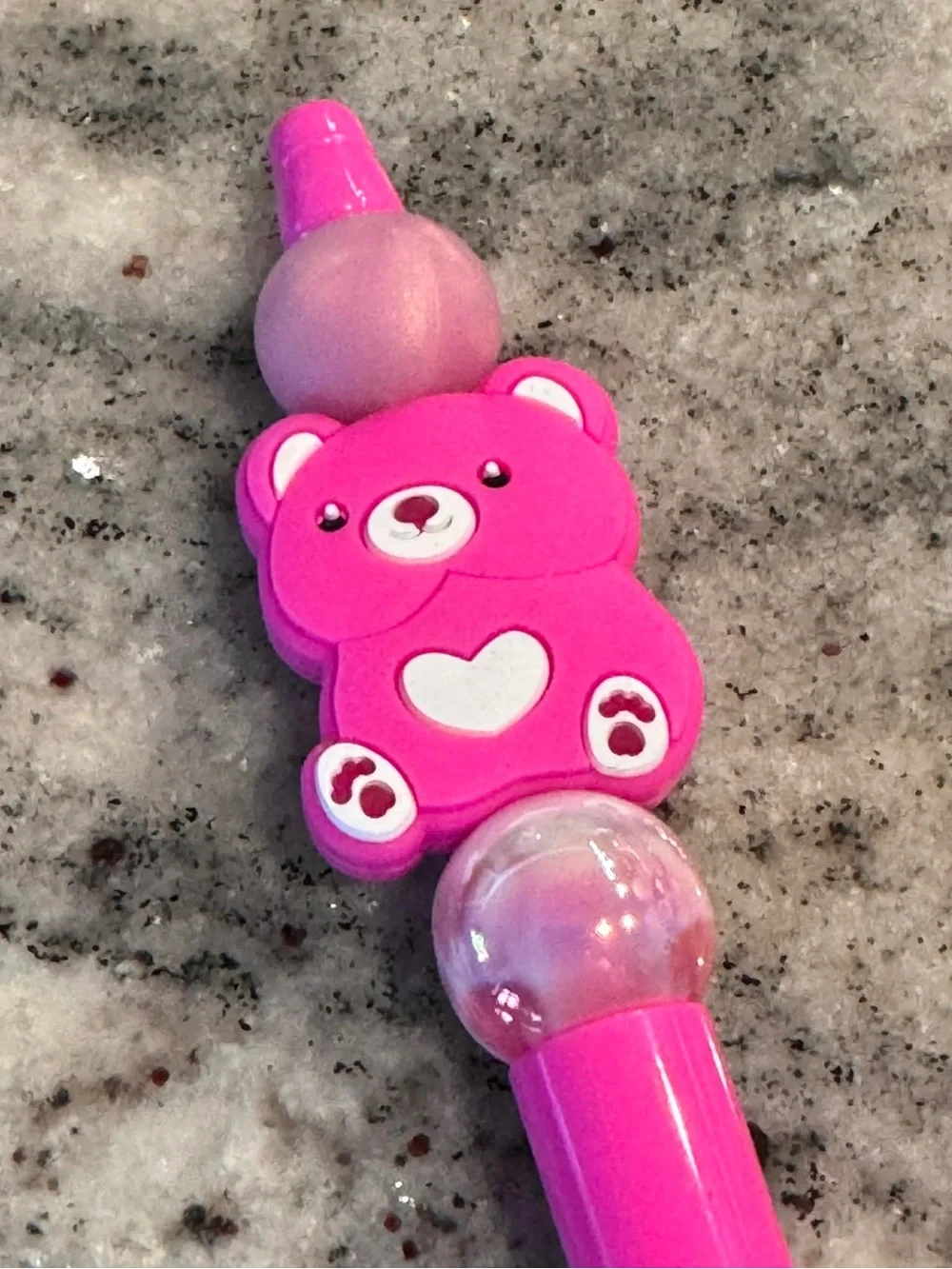 Hand Crafted Hot Pink Bear Bubble Bead Pen